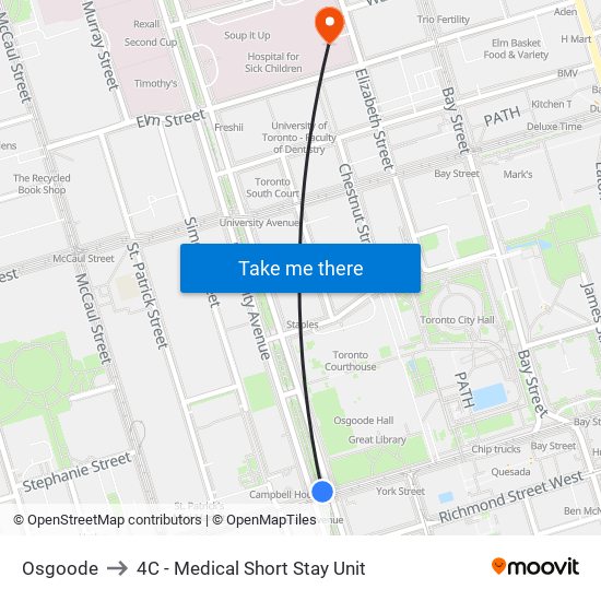 Osgoode to 4C - Medical Short Stay Unit map