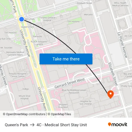 Queen's Park to 4C - Medical Short Stay Unit map
