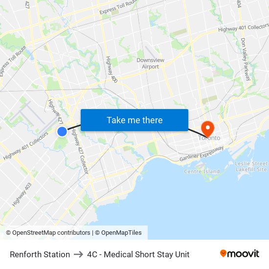 Renforth Station to 4C - Medical Short Stay Unit map