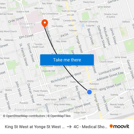 King St West at Yonge St West Side - King Station to 4C - Medical Short Stay Unit map