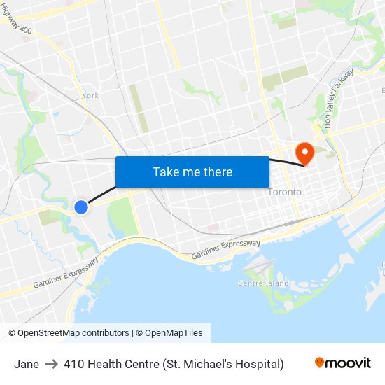 Jane to 410 Health Centre (St. Michael's Hospital) map