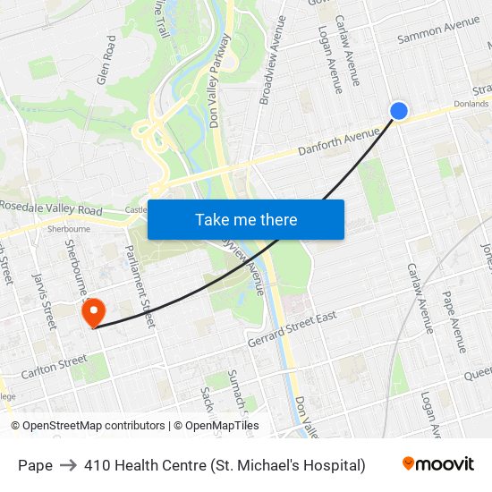 Pape to 410 Health Centre (St. Michael's Hospital) map