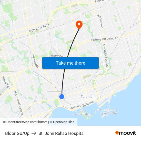 Bloor Go/Up to St. John Rehab Hospital map