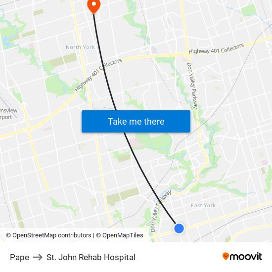 Pape to St. John Rehab Hospital map