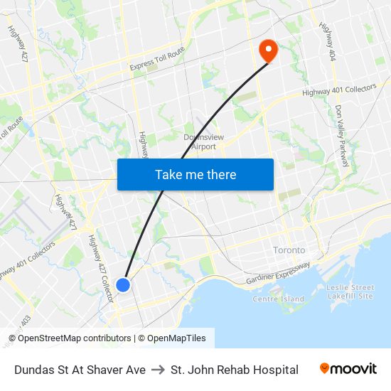 Dundas St At Shaver Ave to St. John Rehab Hospital map