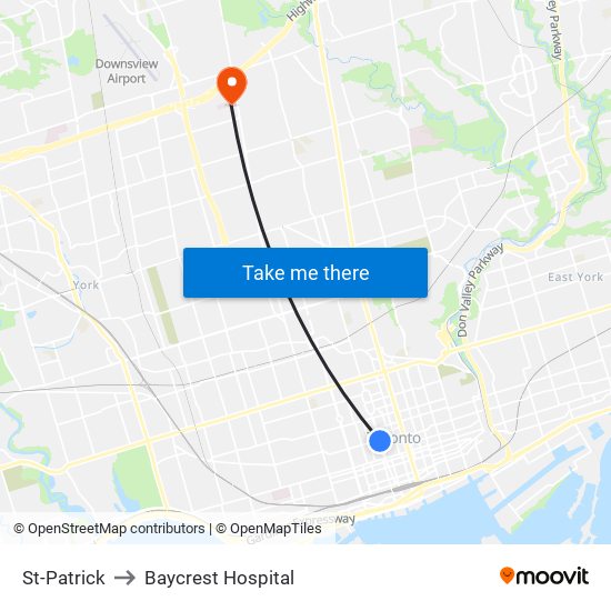 St-Patrick to Baycrest Hospital map