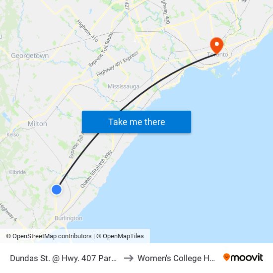 Dundas St. @ Hwy. 407 Park & Ride to Women's College Hospital map