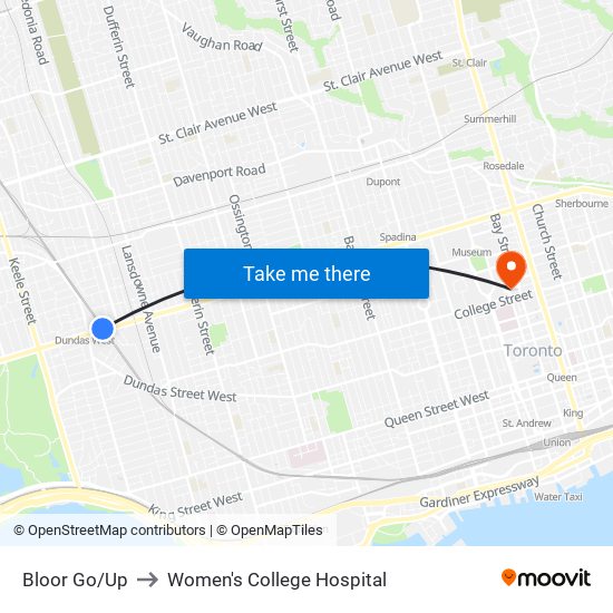 Bloor Go/Up to Women's College Hospital map