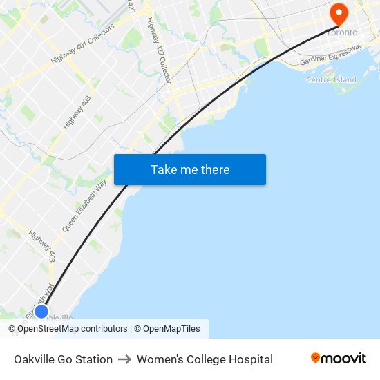 Oakville Go Station to Women's College Hospital map