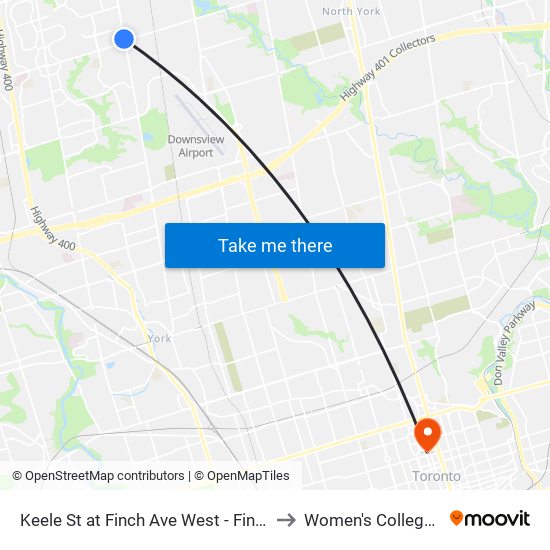 Keele St at Finch Ave West - Finch West Station to Women's College Hospital map