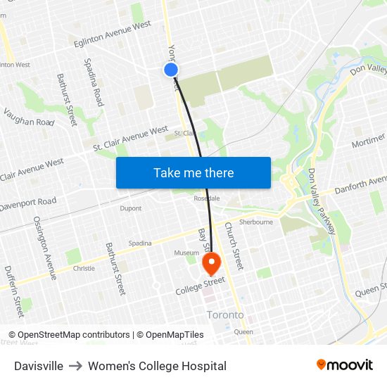 Davisville to Women's College Hospital map