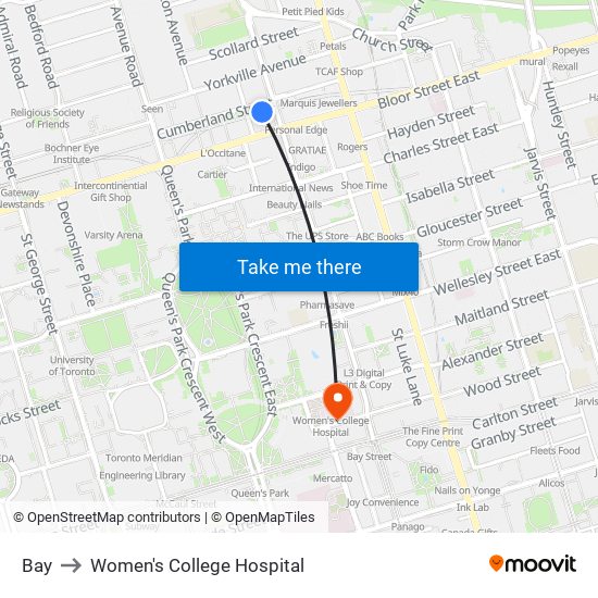 Bay to Women's College Hospital map