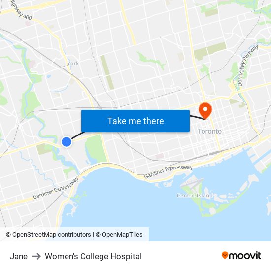 Jane to Women's College Hospital map