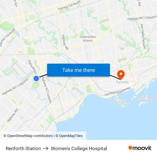 Renforth Station to Women's College Hospital map