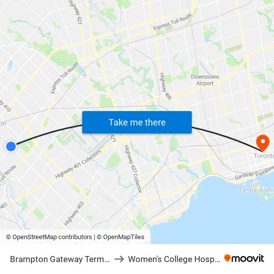 Brampton Gateway Terminal to Women's College Hospital map