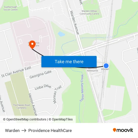Warden to Providence HealthCare map