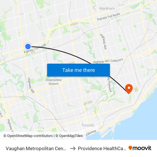 Vaughan Metropolitan Centre to Providence HealthCare map