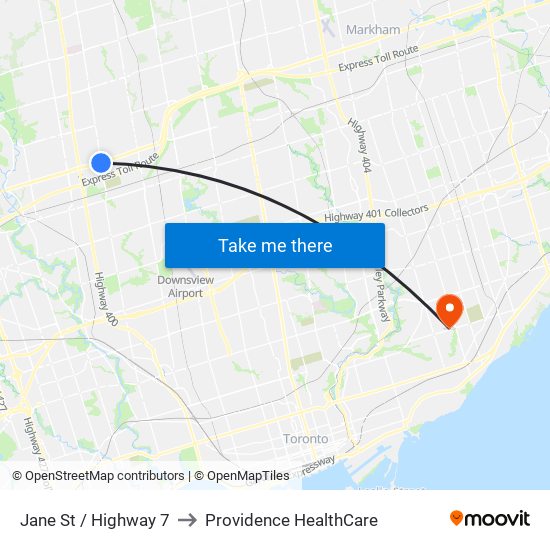 Jane St / Highway 7 to Providence HealthCare map