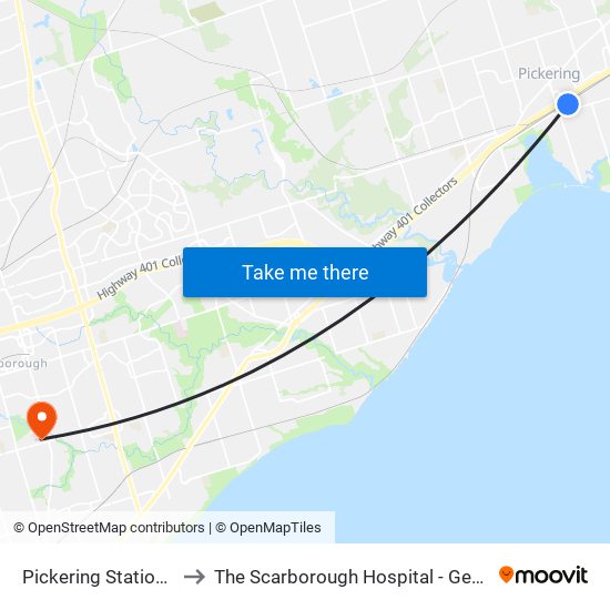Pickering Station Go Rail to The Scarborough Hospital - General Campus map