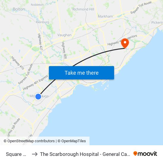 Square One to The Scarborough Hospital - General Campus map