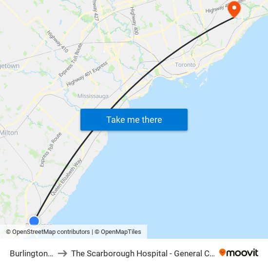 Burlington Go to The Scarborough Hospital - General Campus map