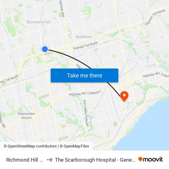 Richmond Hill Centre to The Scarborough Hospital - General Campus map