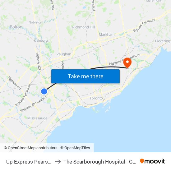 Up Express Pearson Airport to The Scarborough Hospital - General Campus map