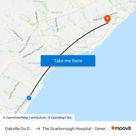 Oakville Go Station to The Scarborough Hospital - General Campus map