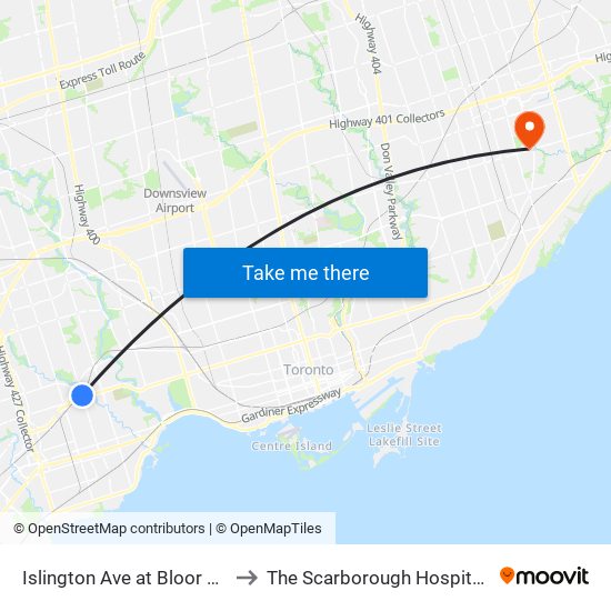 Islington Ave at Bloor St West North Side to The Scarborough Hospital - General Campus map