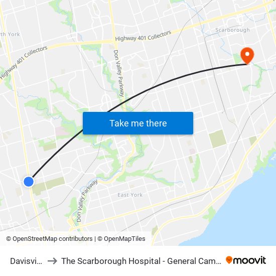 Davisville to The Scarborough Hospital - General Campus map