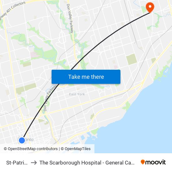 St-Patrick to The Scarborough Hospital - General Campus map