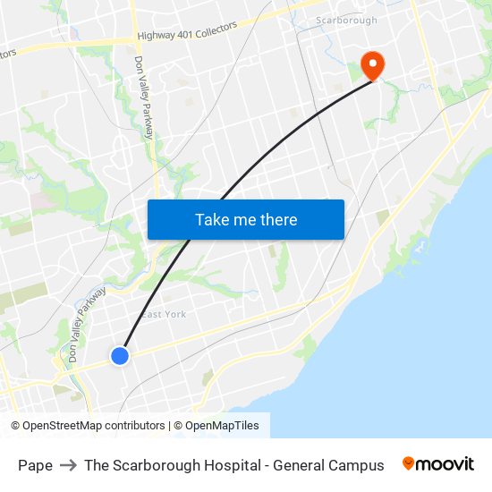 Pape to The Scarborough Hospital - General Campus map