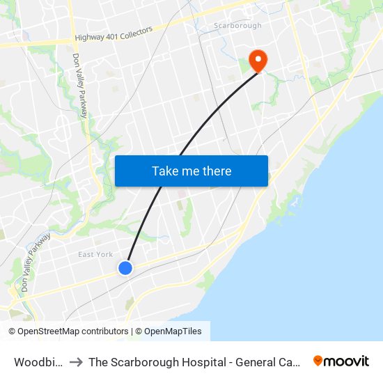 Woodbine to The Scarborough Hospital - General Campus map