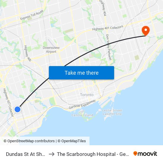 Dundas St At Shaver Ave to The Scarborough Hospital - General Campus map
