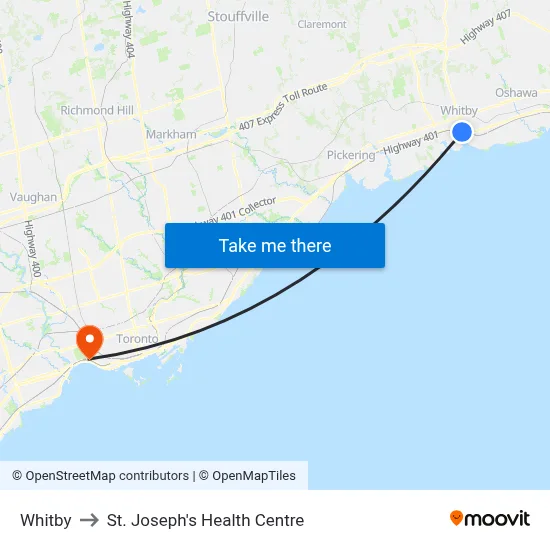 Whitby to St. Joseph's Health Centre map