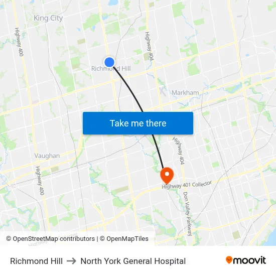 Richmond Hill to North York General Hospital map