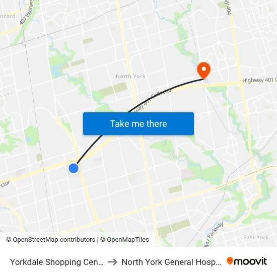 Yorkdale Shopping Centre to North York General Hospital map