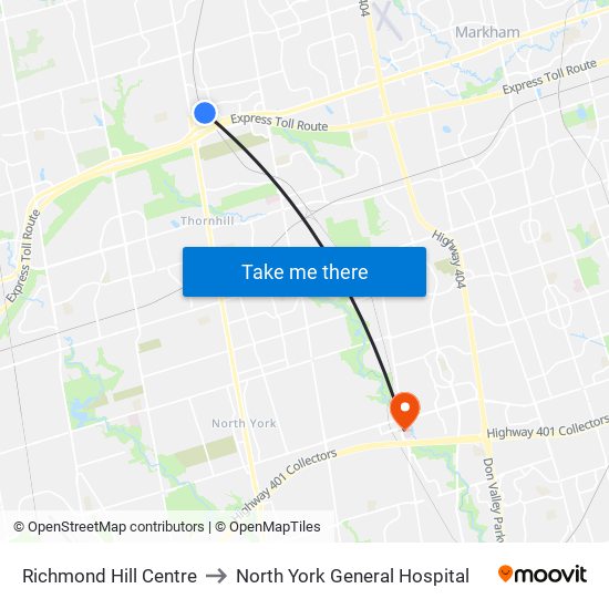 Richmond Hill Centre to North York General Hospital map