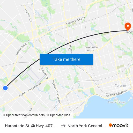 Hurontario St. @ Hwy. 407 Park & Ride to North York General Hospital map