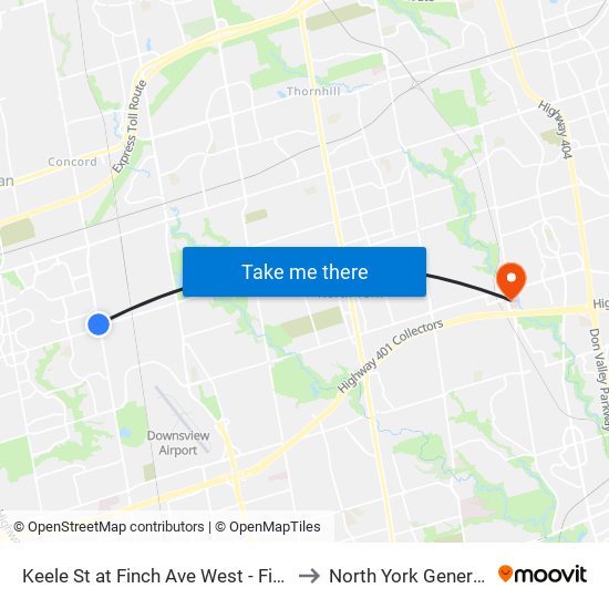 Keele St at Finch Ave West - Finch West Station to North York General Hospital map