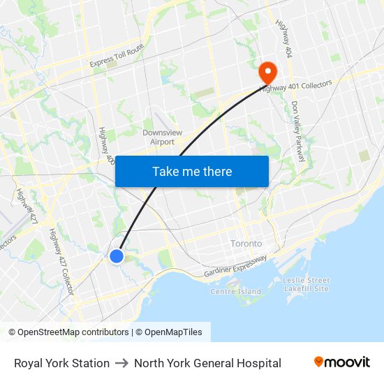 Royal York Station to North York General Hospital map