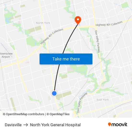 Davisville to North York General Hospital map