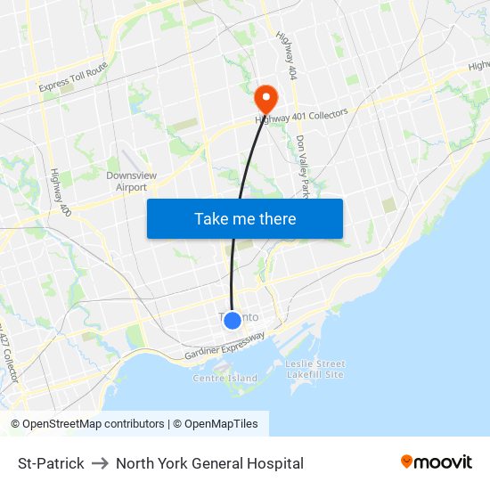 St-Patrick to North York General Hospital map