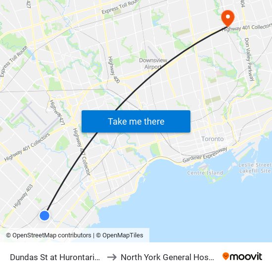 Dundas St at Hurontario St to North York General Hospital map