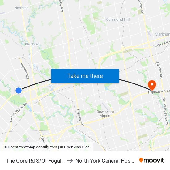 The Gore Rd S/Of Fogal Rd to North York General Hospital map