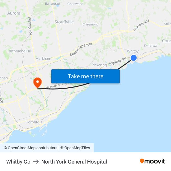 Whitby Go to North York General Hospital map