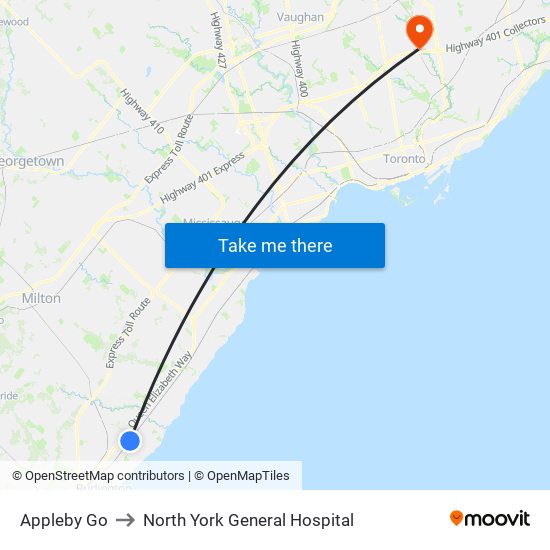 Appleby Go to North York General Hospital map