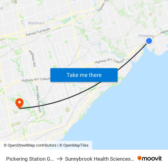 Pickering Station Go Rail to Sunnybrook Health Sciences Centre map