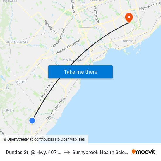 Dundas St. @ Hwy. 407 Park & Ride to Sunnybrook Health Sciences Centre map