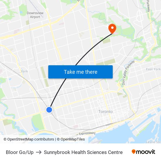 Bloor Go/Up to Sunnybrook Health Sciences Centre map
